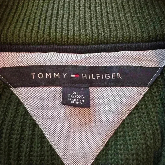 tommy hilfiger mens quarter zip sweater XL green knitted mock turtle neck - Picture 6 of 8